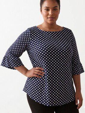Green Envelope Navy Polka Dot Top